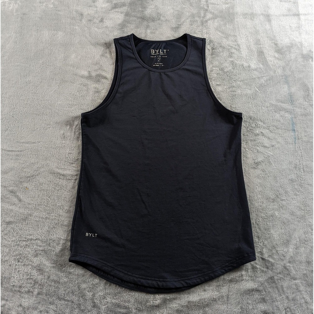 BYLT LUX Drop Cut Tank Top Mens Small Navy Blue Stretch Athletic Gym Performance